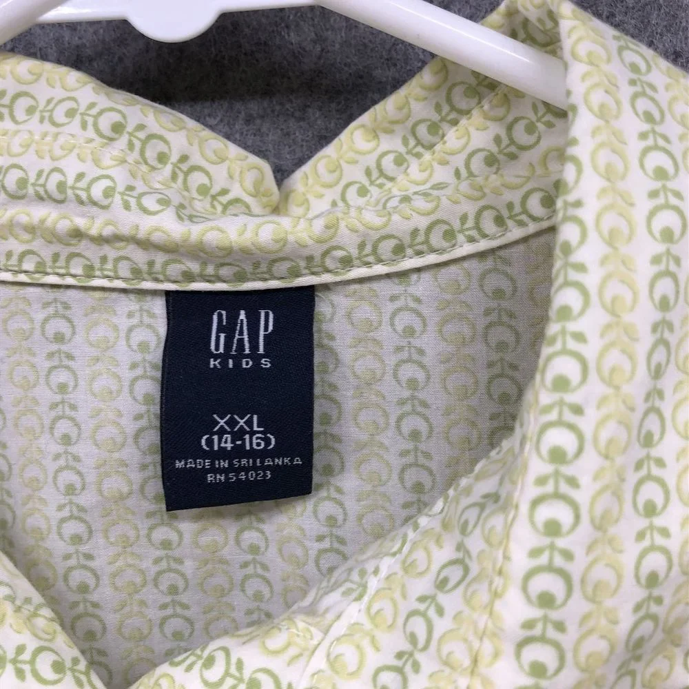 Gap Girls XXL 14-16‎ Long Sleeve Button Up Shirt Lightweight Lime Utility Floral